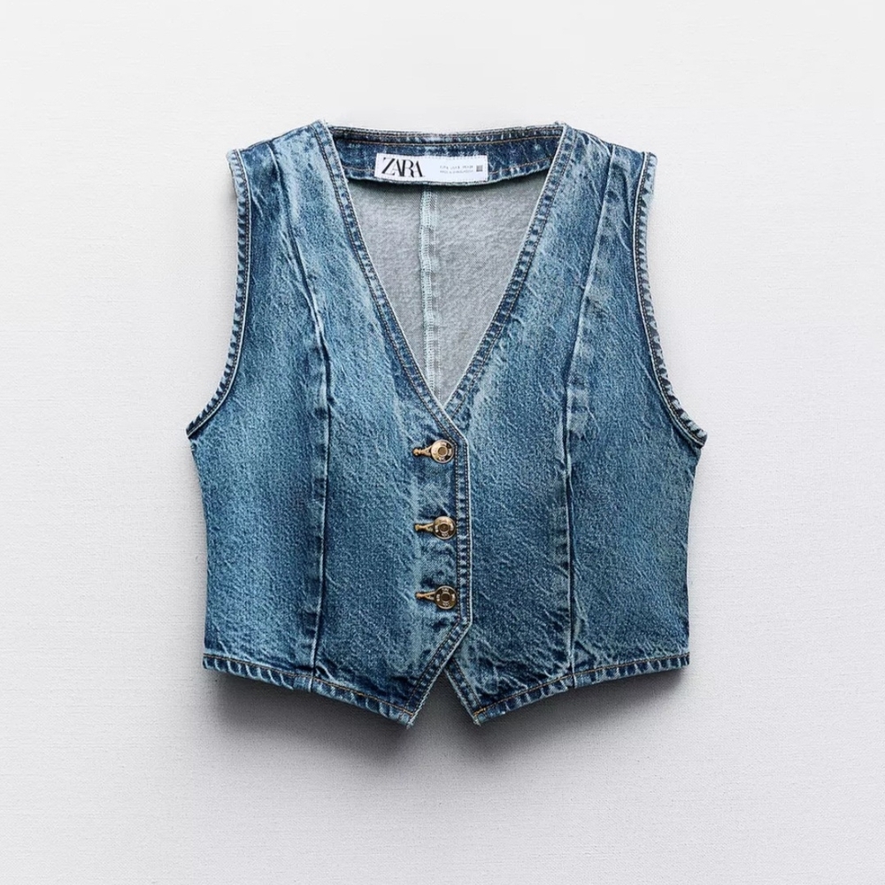 Zara Blue Denim Maxi Skirt and Vest Set ZARA - Picture 14 of 14